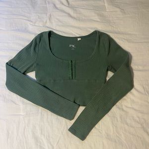 PacSun Ribbed Cropped Green Long Sleeve